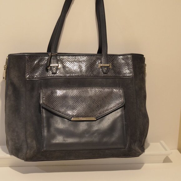 COACH Grey Large Carryall Suede Leather Tote Large Expandable Zipper Snakeskin - Picture 4 of 15